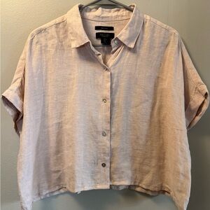 Rachel Roy Blush Pink Linen Button-Down Dolman sleeve Resort-wear Crop Shirt
